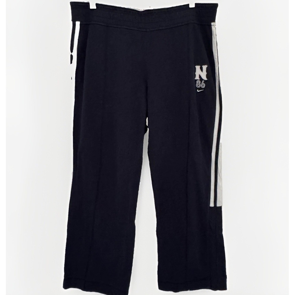 NIKE Womens L Black Lounge Capri Pants Drawstring Lowrise Relax Errands VTG Y2K